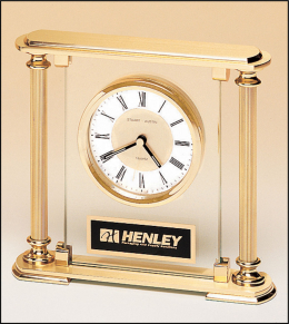 Glass Clock with Metal Goldtone Columns